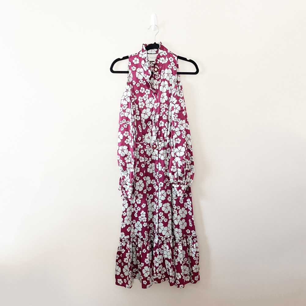 Alexis Audrina Cold Shoulder Satin Floral Midi Dress